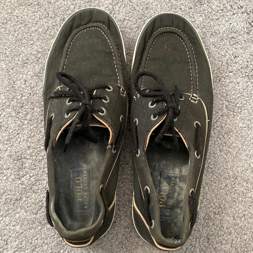 Polo Ralph Lauren Black Loafer Lace Boat Shoes 8.5